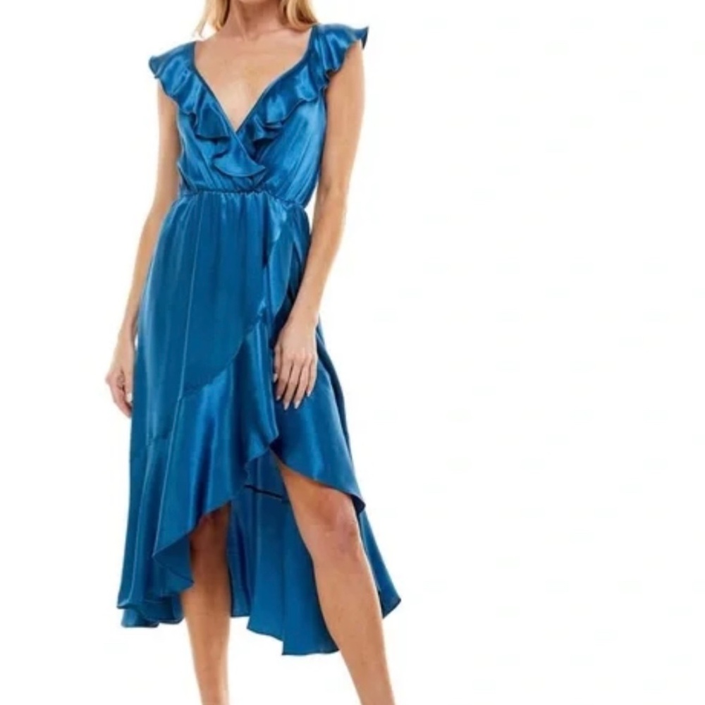 Socialite Ruffle Satin Faux Wrap Dress